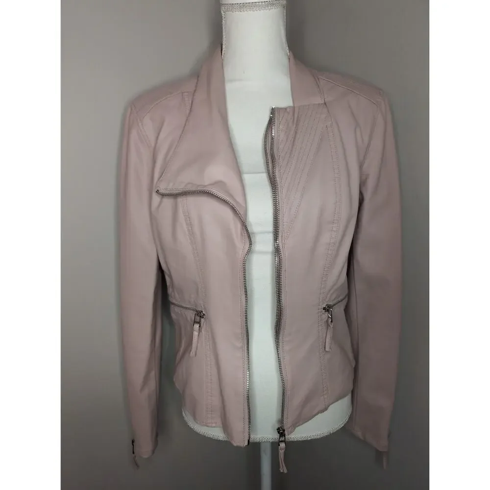 BlankNYC Blush Pink Moto Jacket Faux Leather Biker Minimalist Womens Medium